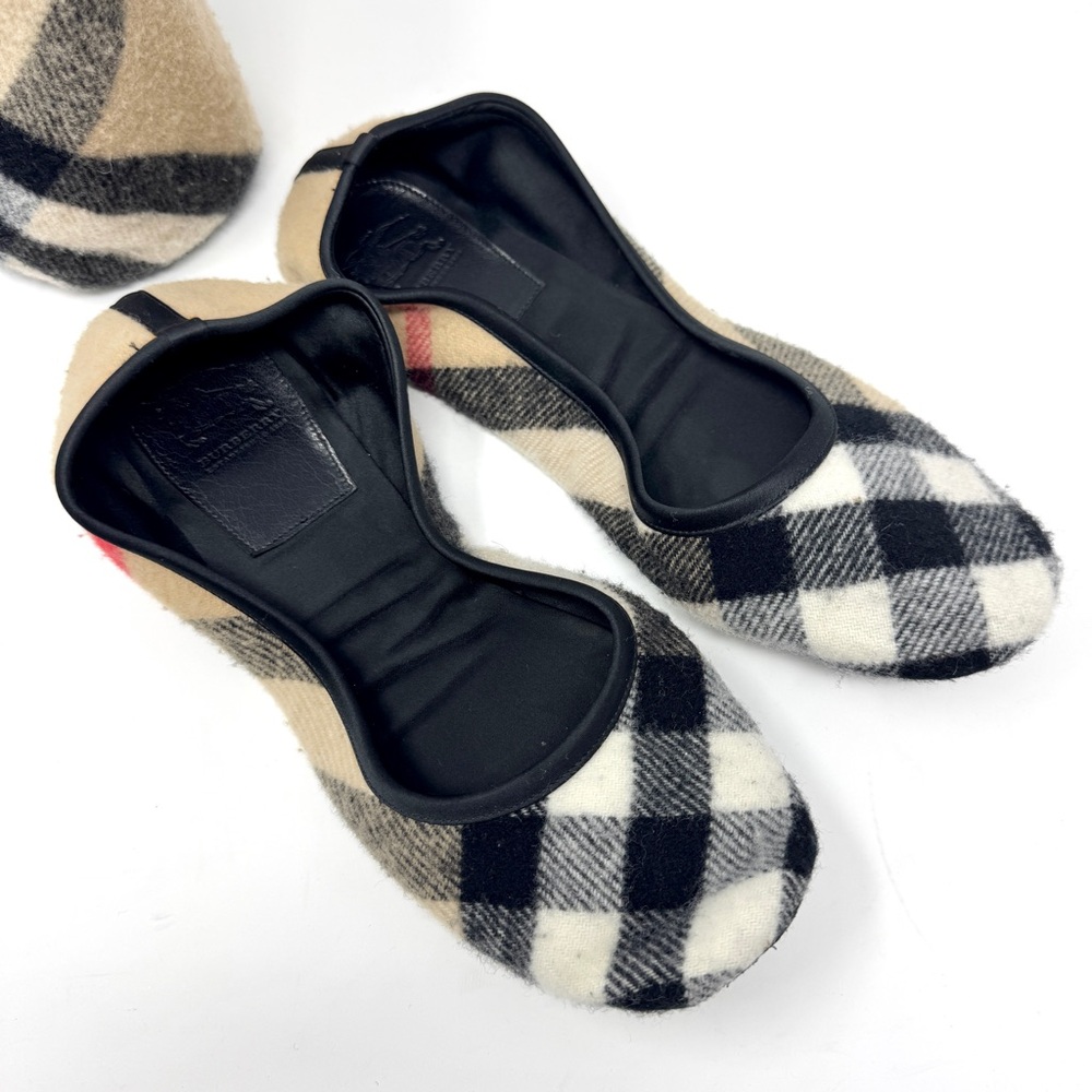 Burberry London Plaid Foldable Ballet Flats Archive Nova Check Beige/Black/White - Picture 2 of 8